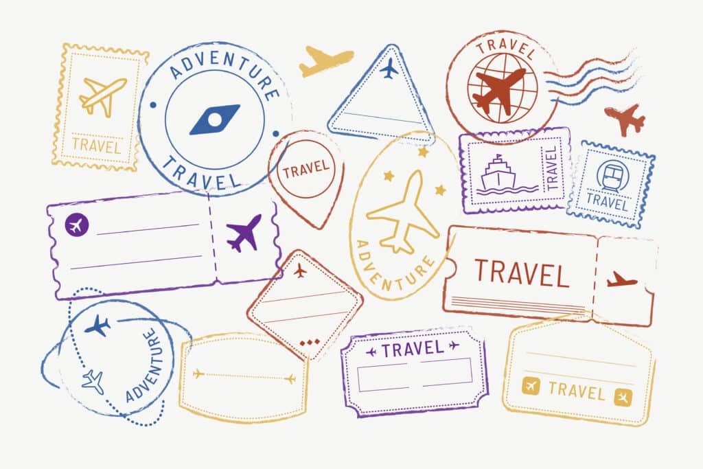 Travel stickers and badge set vector